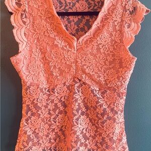 Coral Lace Sleeveless Top